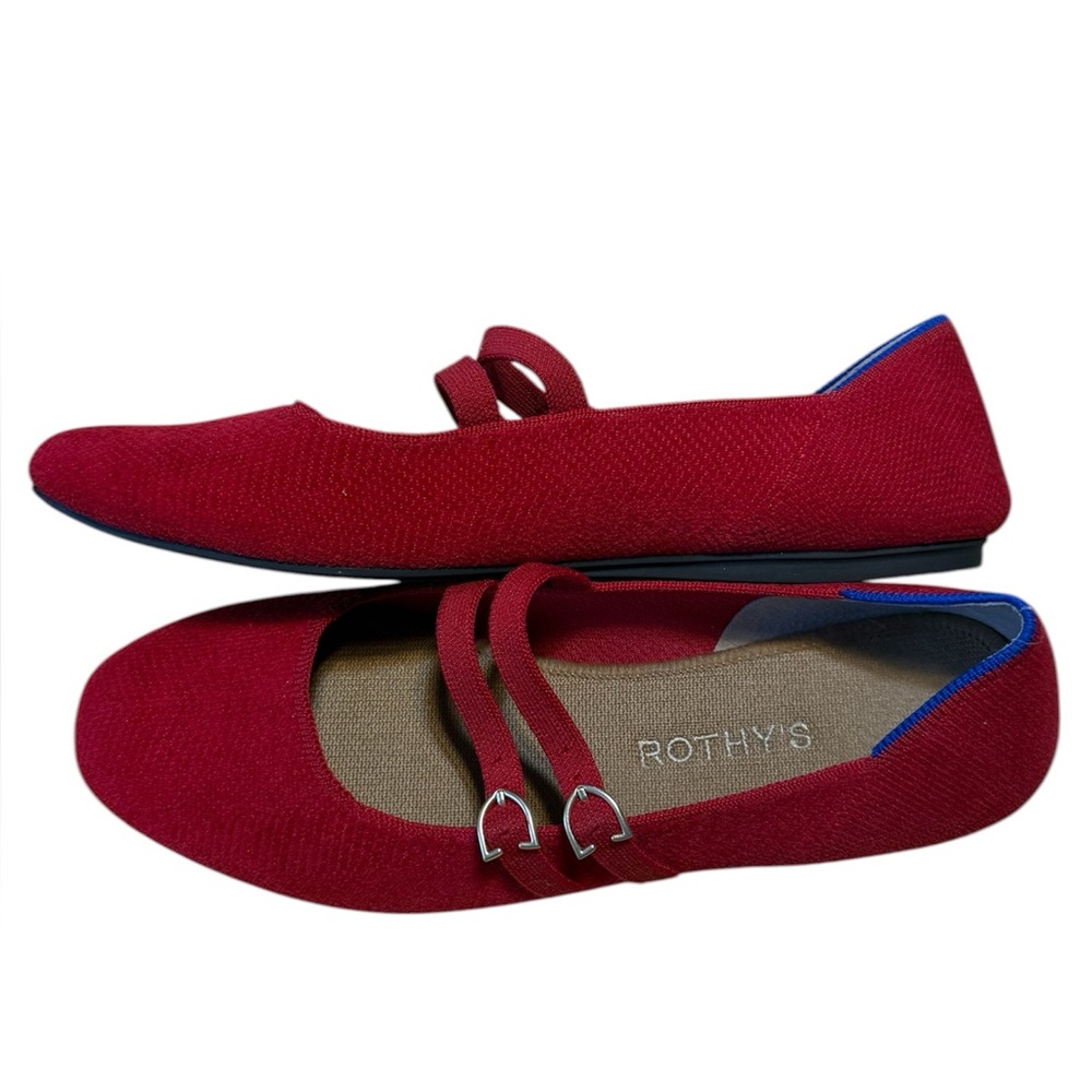 Rothy's The Double Buckle Mary Jane Flats Shoes Red Size 8.5 - Picture 10 of 12